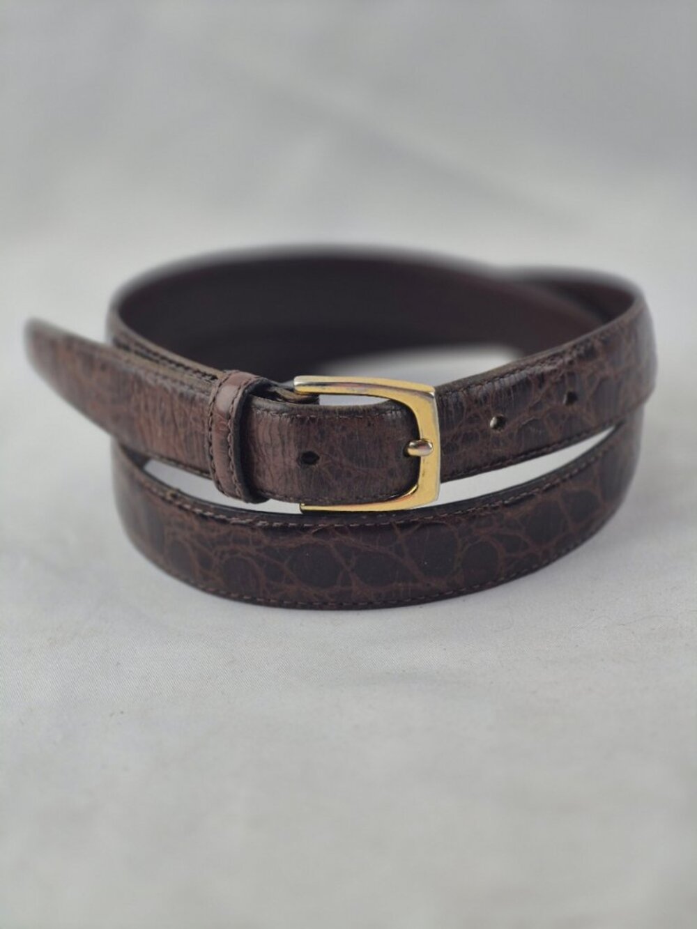 Vintage Imported Alligator Grain Calfskin Belt with Brass Buckle Exotic Size 36